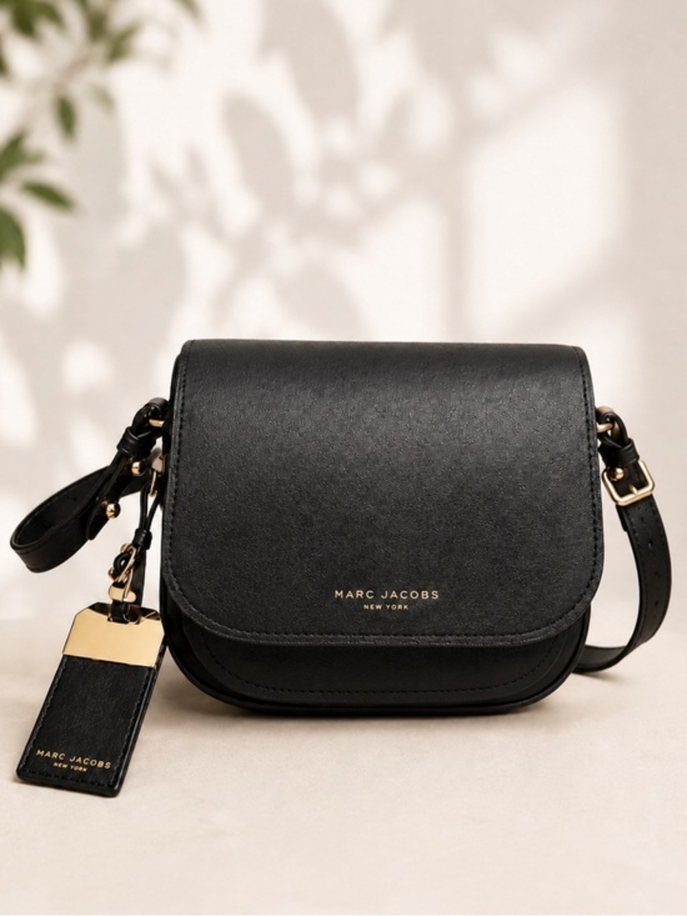 Marc Jacobs Black Leather Saddle Crossbody Bag Gold Hardware